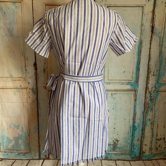 Raw hem striped wrap dress - Picture 2 of 5